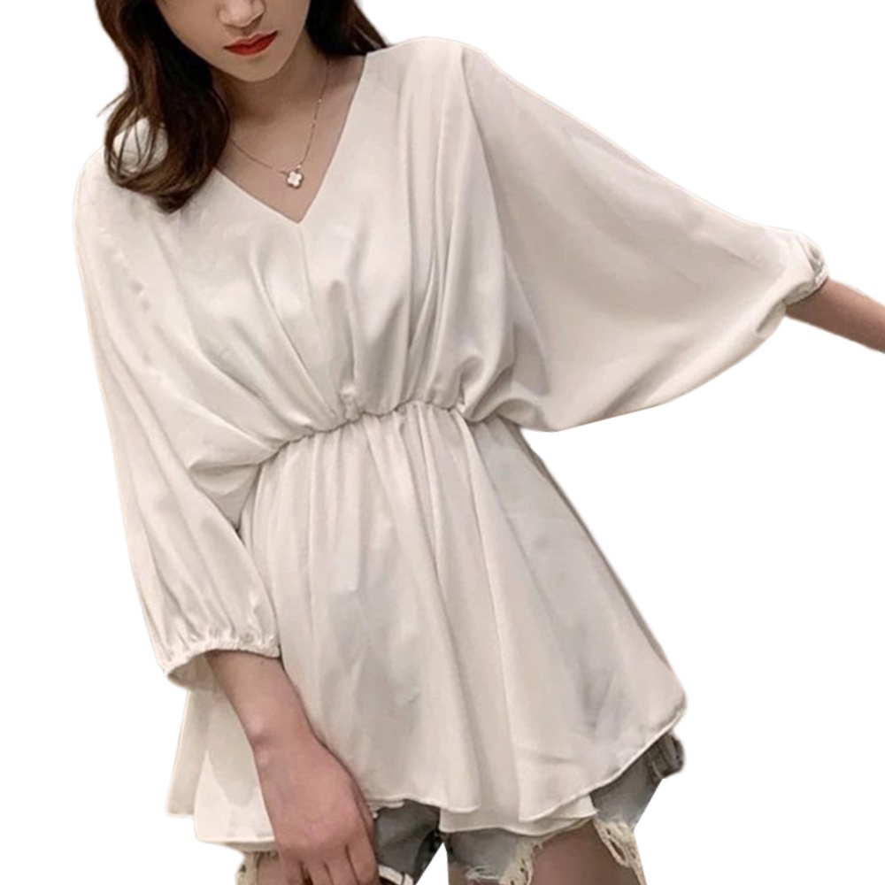 Áo sơ mi tay dài cổ chữ v chiết eo kiểu Hàn Quốc thời trang mùa thu cho nữ