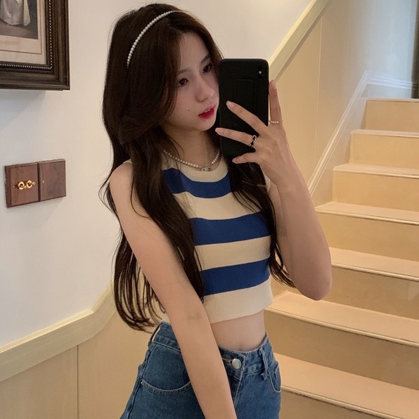 [Hana And Alice] áo len nữ croptop 3 lỗ chất đẹp co giãn hàng quảng châu cao cấp