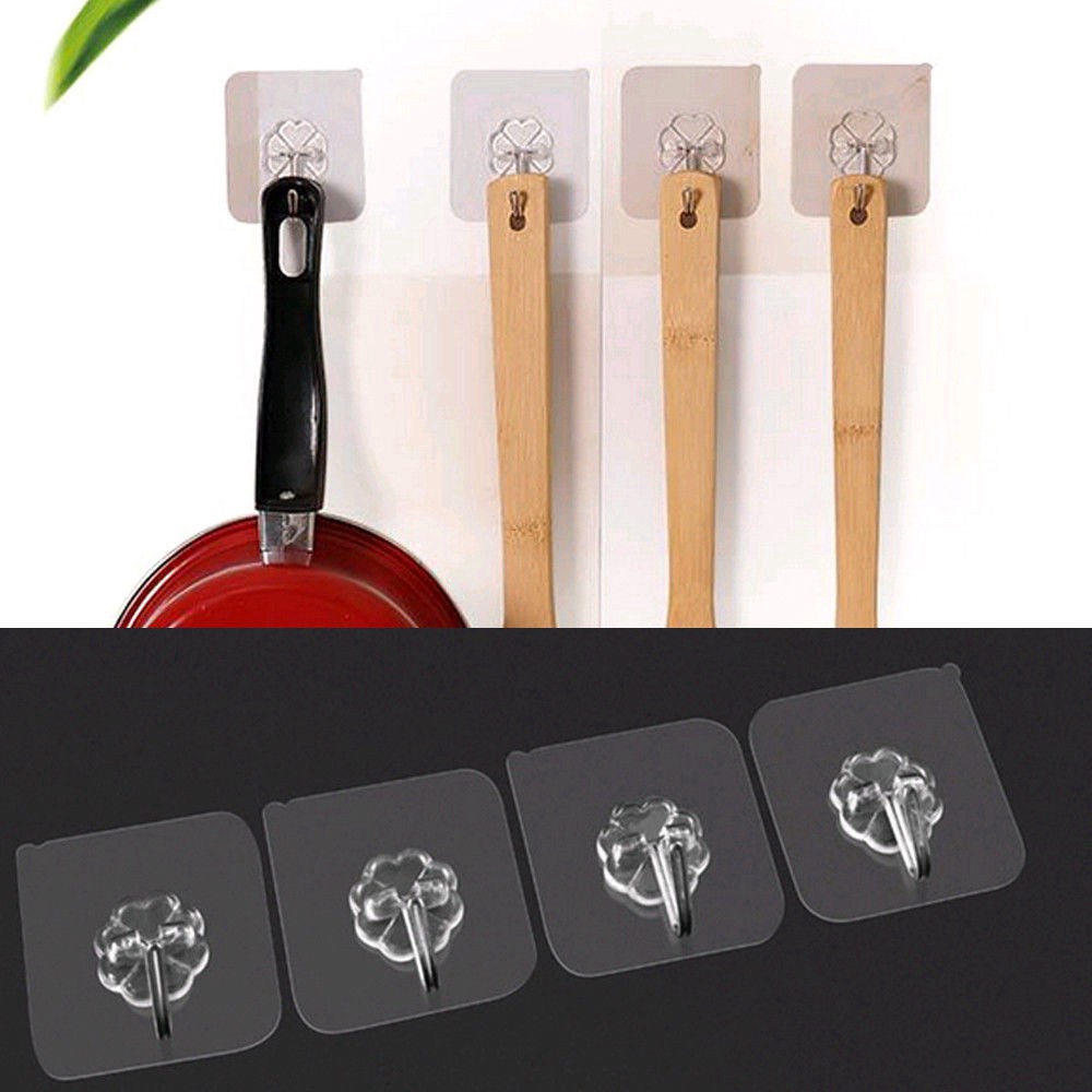 Set 2 Móc Treo Đồ Dính Tường Trong Suốt Có Giác Hút Chắc Chắn Cho Nhà Bếp Nhà Tắm