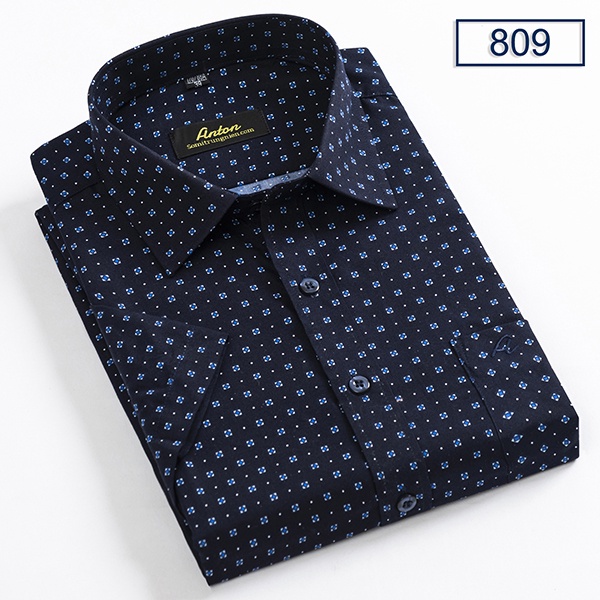 Áo Sơ Mi Nam Công Sở Trung Niên Anton Ngắn Tay Vải Cotton Họa Tiết Hoa Nhí Xanh Tím Than – 809 - Hàng mới về
