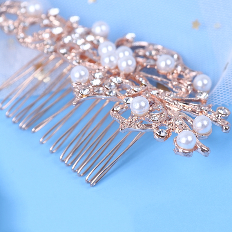 Cài tóc màu vàng hồng đính đá pha lê phù hợp cho cô dâu