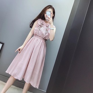 Váy đũi cánh tiên thêu hoa màu hồng ngọt ngào