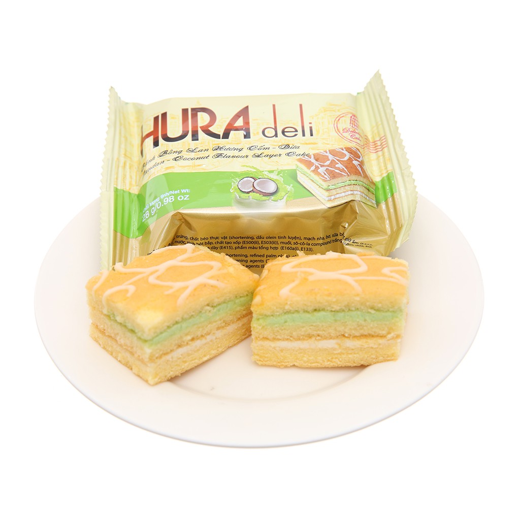 Bánh bông lan HURA Deli hương cốm hộp 336g (12 cái)