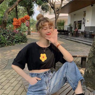 Áo croptop rút eo in hoa