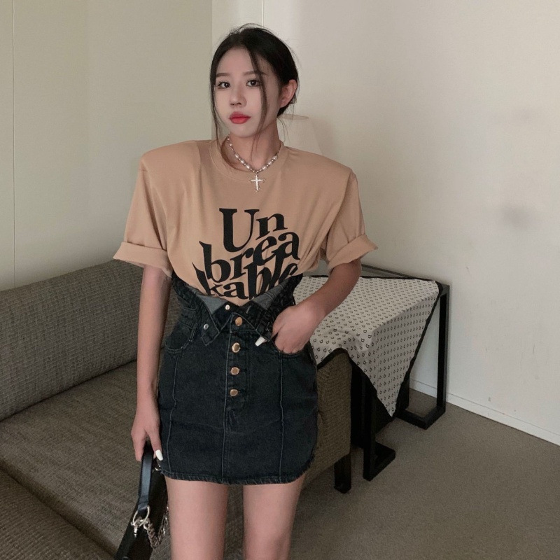 COZOKC Chân váy jean Lưng Cao Thời Trang Hong Kong