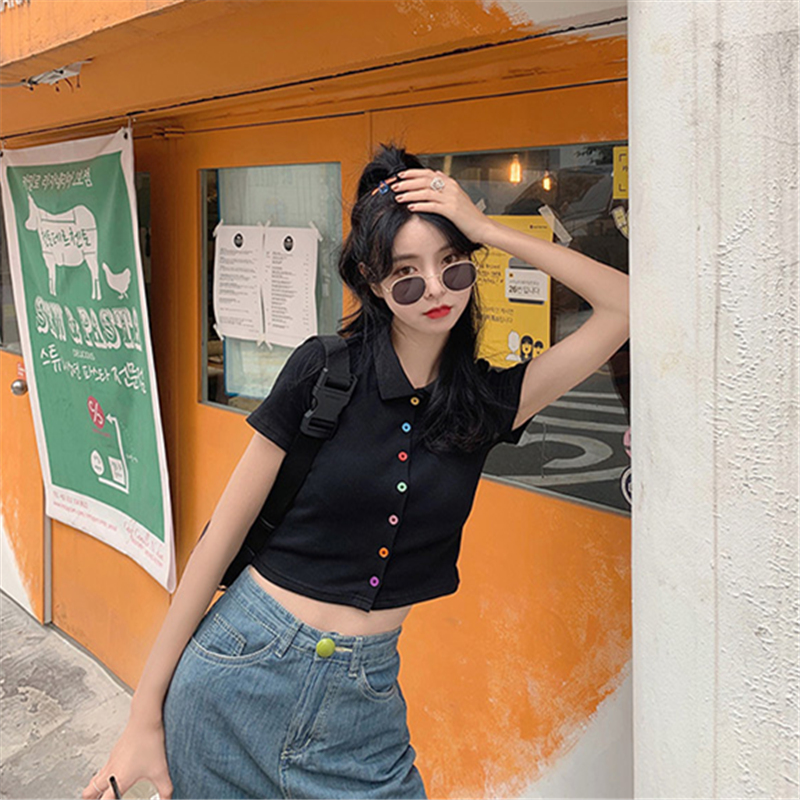 Áo dáng lửng ôm tay ngắn thời trang phong cách Hàn Quốc dành cho nữ | BigBuy360 - bigbuy360.vn