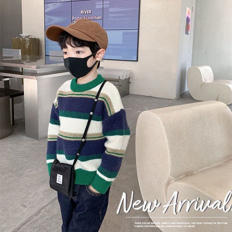 Áo Sweater Dệt Kim Tay Dài Kẻ Sọc Phong Cách Phương Tây Thời Trang Thu Đông Mới 2022 Cho Bé Trai