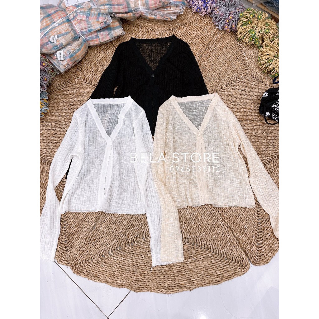 Áo khoác Cardigan len mỏng xinh lắm 3 màu Trắng-Be-Đen (Vieo,ảnh thật)
