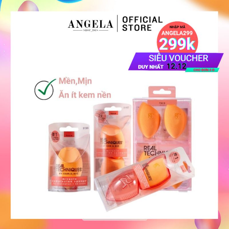 Mút trang điểm tán kem nền real techniques angelashop trang điểm mền mịn,bông mút nở to khi nhúng nước