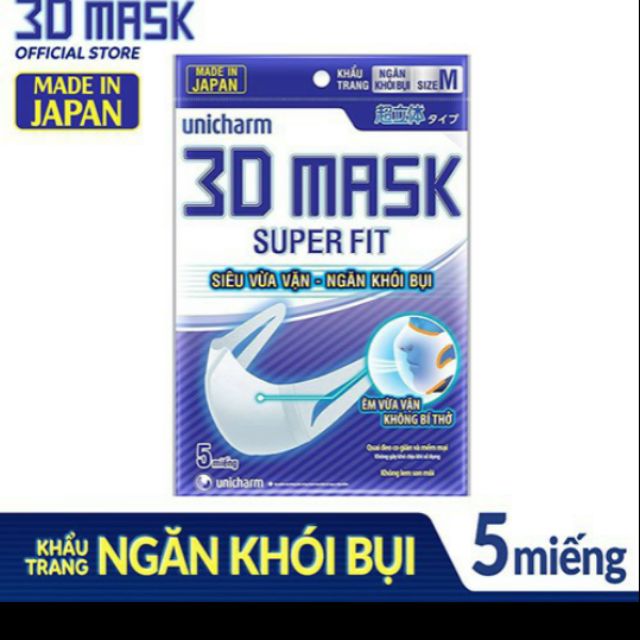 Khẩu trang 3d mask super fit size M gói 5 miếng