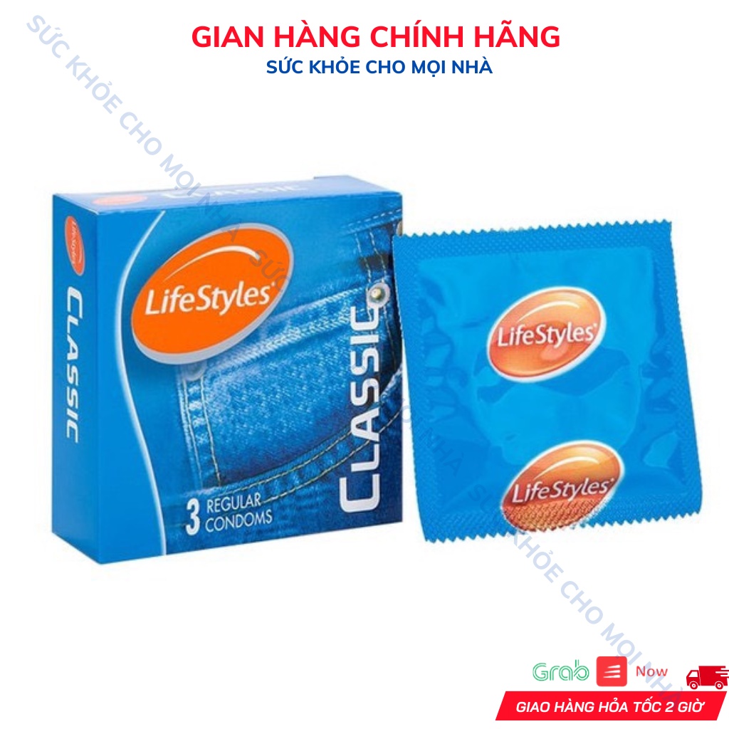 Bao cao su LifeStyles Classic thiết kế mỏng ôm sát cao cấp hộp 3 cái.suckhoechomoinha
