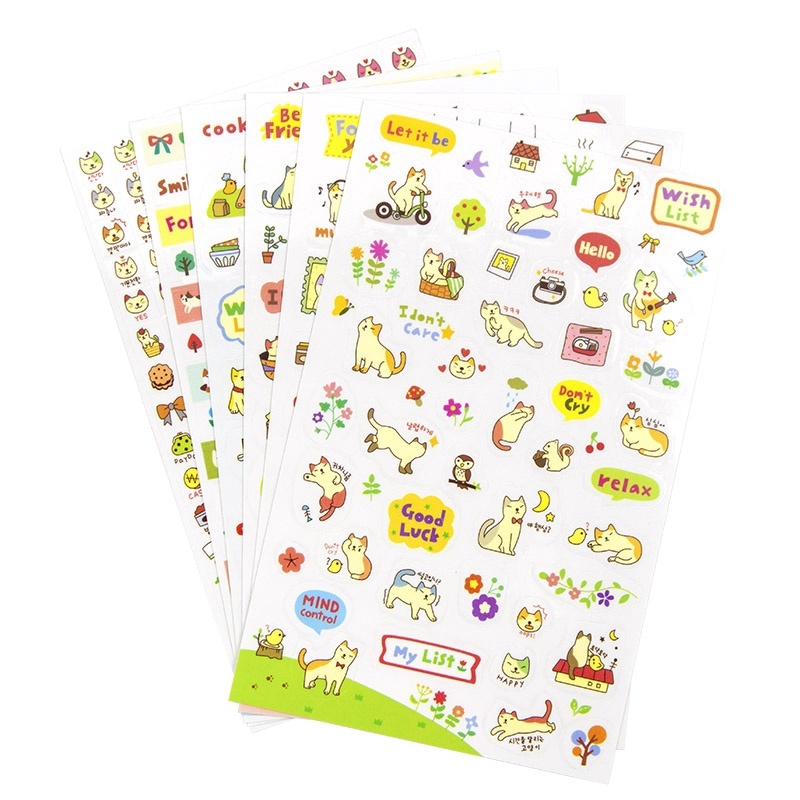 Set 6 Sticker Hình Mèo Dễ Thương Dùng Để Trang Trí Lưu Bút