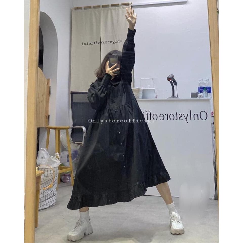 Váy babydoll cổ bèo nữ dài tay ulzzang 2 màu đen/trắng cực xinh xưởng sỉ nguyễn hoa | BigBuy360 - bigbuy360.vn