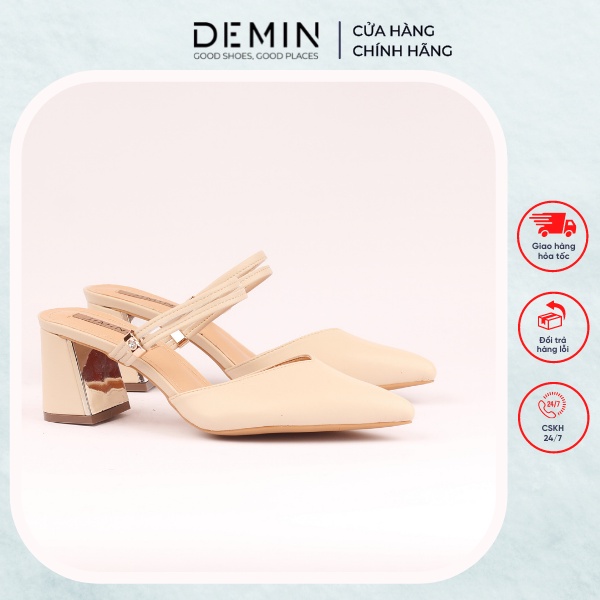 Sandal cao gót DEMIN dép sandal Mules cao gót da lì 5cm - DSD081