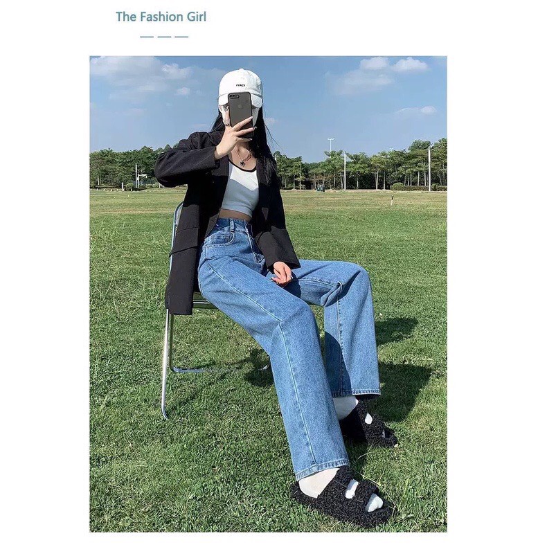 Quần jean bò ống suông rộng xuông nữ jeans cạp cao style jeanhot_123 ms02