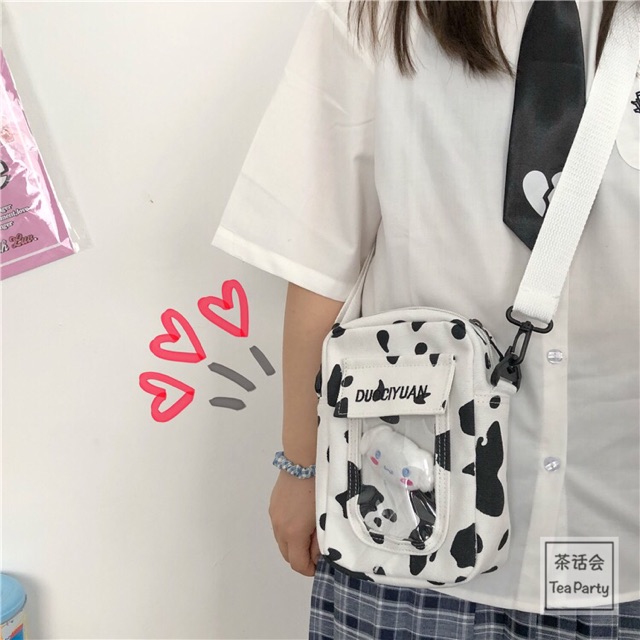 Túi bò sữa phối trong suốt ngang dọc siêu xinh(có sẵn không kèm phụ kiện, móc khoá)