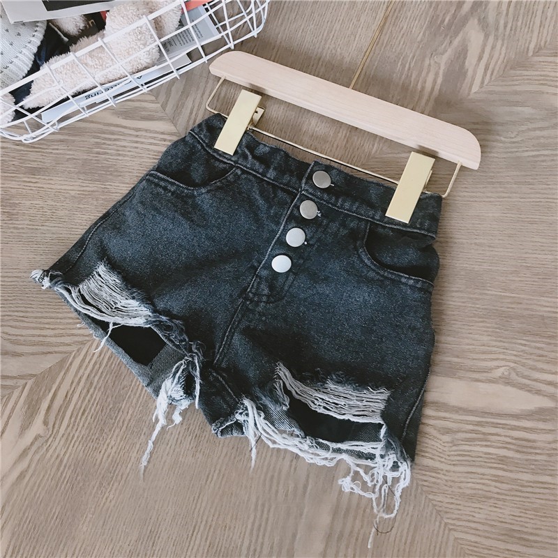 Quần Short Denim Phối Nút Thời Trang Mùa Hè Hàn Quốc Mới Cho Bé Gái 2021