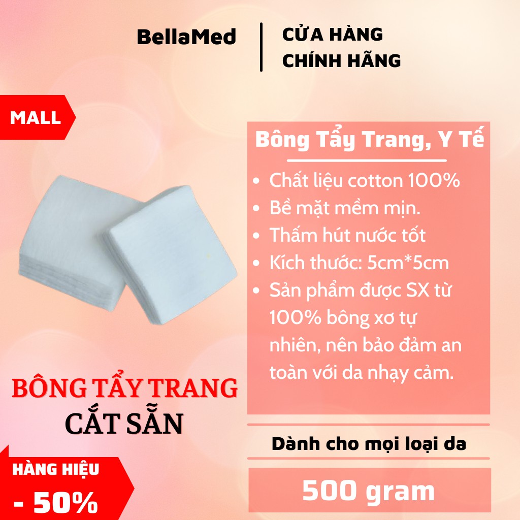 Bông tẩy trang cắt sẵn 500g chất liệu cotton thấm hút tốt