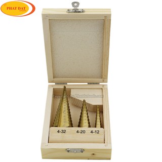 Bộ 3 mũi khoan tháp 4-32 HSS phủ TiN-Mũi Khoan Inox