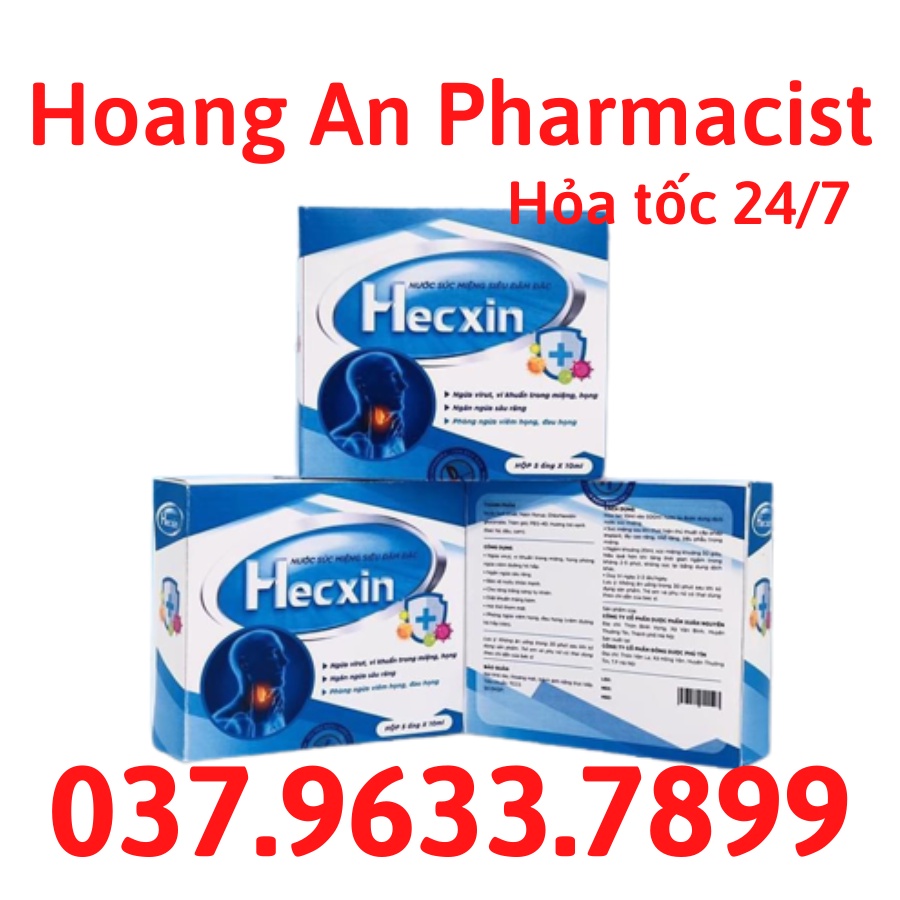 Nước súc miệng chlorhexidine siêu đậm đặc Hecxin - hộp 5 ống 10ml, 1 ống pha thành 500ml