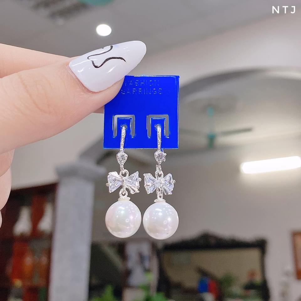 Bông tai nơ gắn hạt xinh xắn chuẩn bạc ta - Kho sỉ bạc Nhất Linh