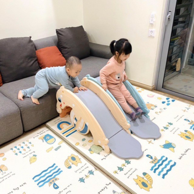 FREE SHIP !!! Đồ chơi cầu trượt 3in1 Cá Heo 9BABY, biến hình bập bênh và cột bóng rổ - XANH