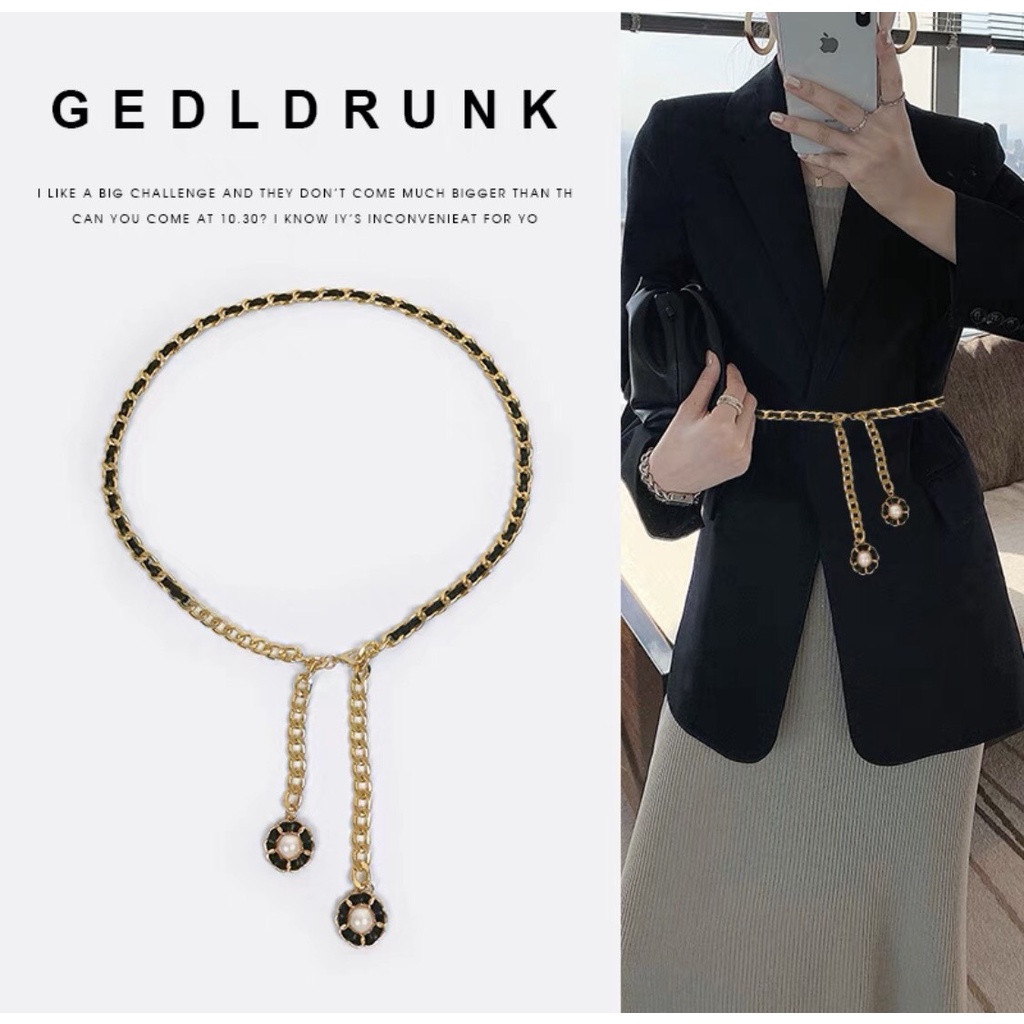 Đai váy belt xích phối da hoa ngọc trai hàng cao cấp loại 1