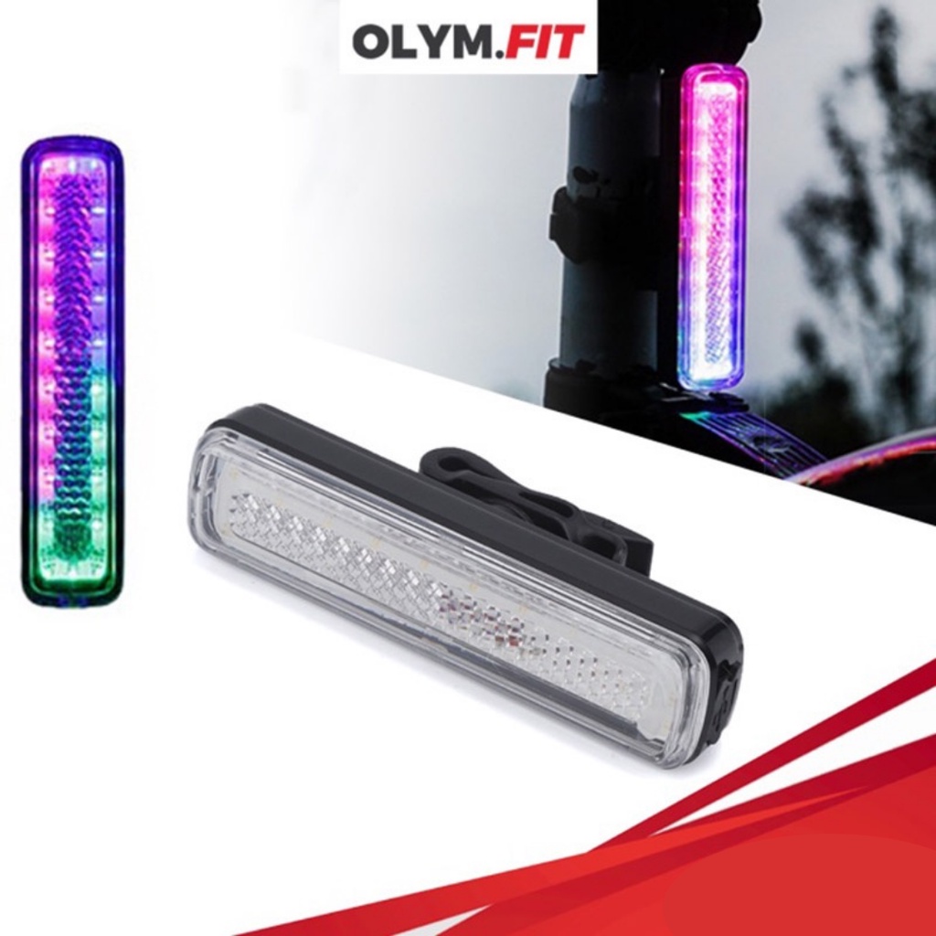 Đèn hậu xe đạp cầu vồng 7 màu - Đèn LED chống nước sạc cổng USB cho đuôi xe đạp - Phụ kiện xe đạp