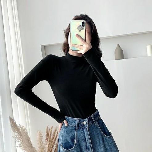 Áo len tay dài cổ cao 3 phân thun gân tăm co giãn - CH33