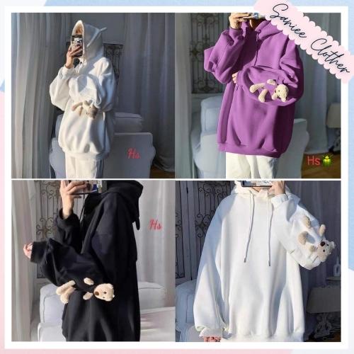 Áo Hoodie Nữ Tay Gấu Bông Mũ Có Tai Siêu Đáng Yêu 3 Màu Chất Liệu Nỉ Saniee Clother Mã 642