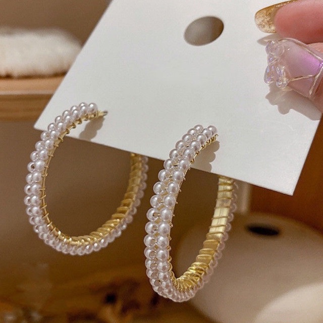 Bông tai khuyên tai vòng tròn đính châu sang chảnh