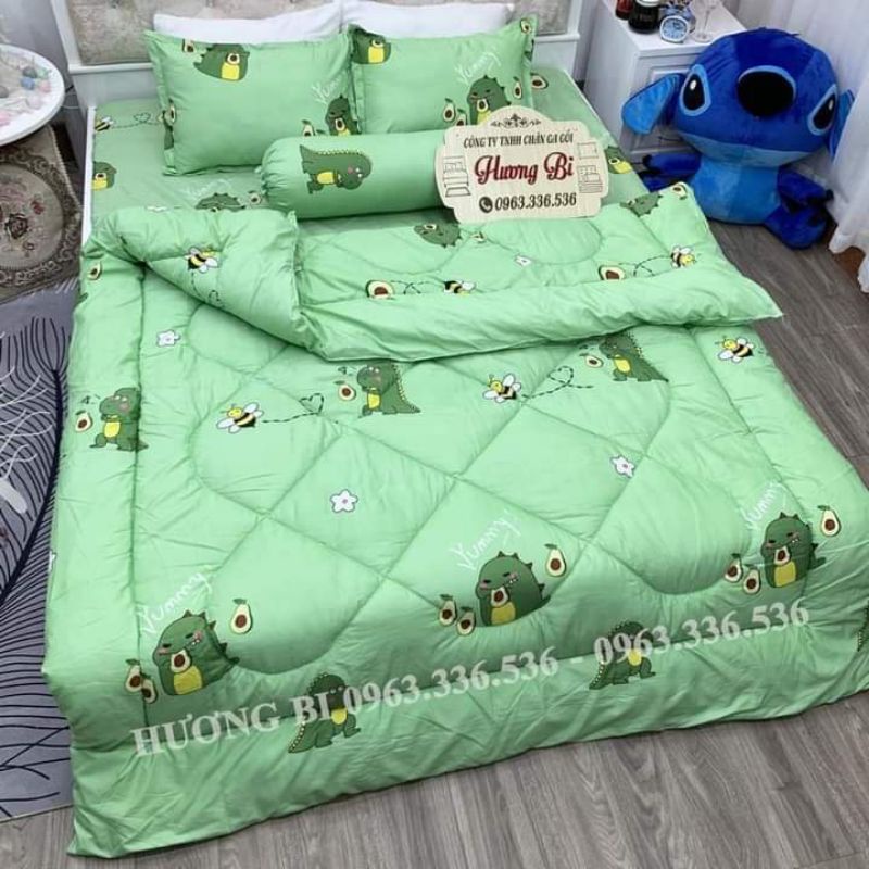 Bộ chăn ga gối 5 món chăn phao trần bông dày dặn như hình