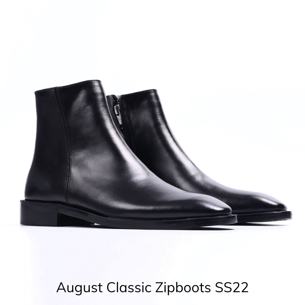 Giày boots nam cao cấp da bò nhập khẩu, Zip boots handmade August shoes AG1K chính hãng bảo hành 12 tháng