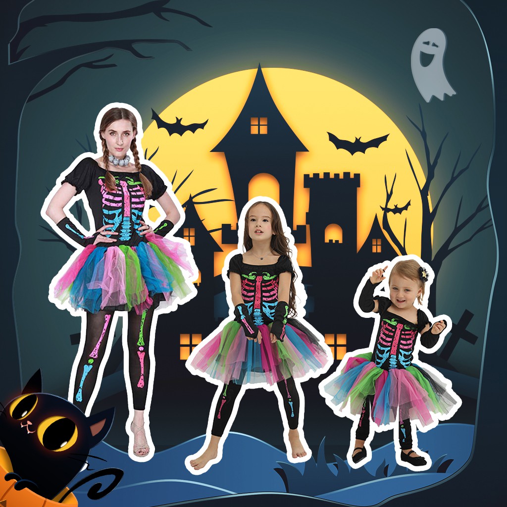 Bộ Đồ Hóa Trang Halloween Hình Bộ Xương Độc Đáo Dành Cho Nữ