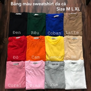 Áo sweatshirt da cá size ghi phần ghi chú