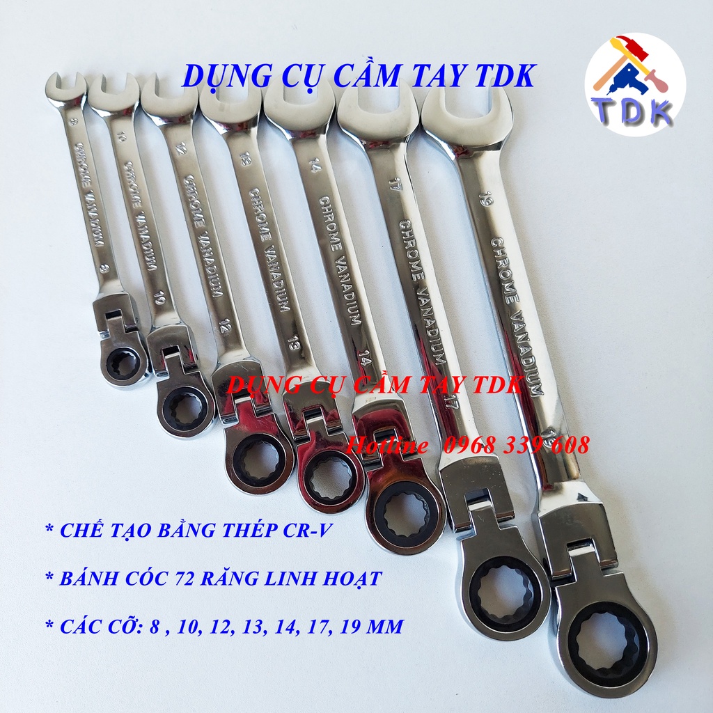 Cờ lê tự động gật gù 8mm~19mm, cờ lê đảo chiều chính hãng C-Mart