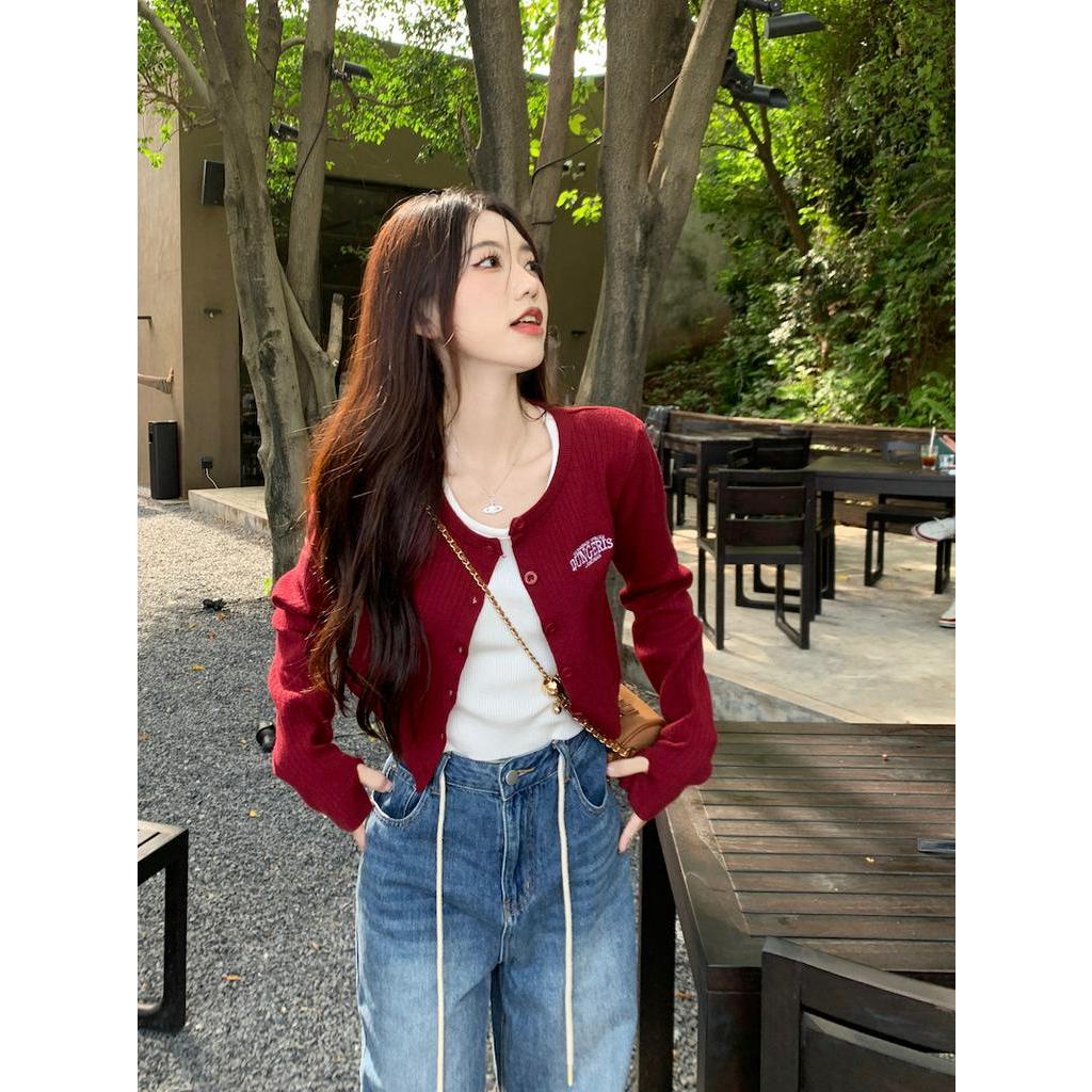 Áo cardigan Dệt Kim In Chữ Phong Cách retro Mỹ 67415