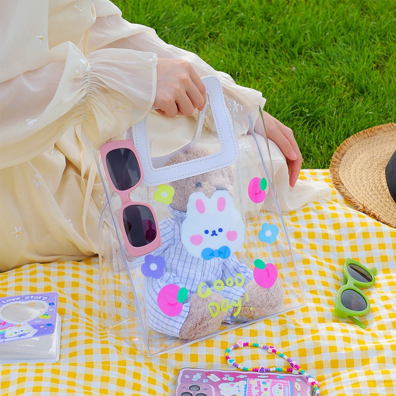 Túi Mua Sắm PVC Trong Suốt In Hình Gấu Dễ Thương Sức Chứa Lớn