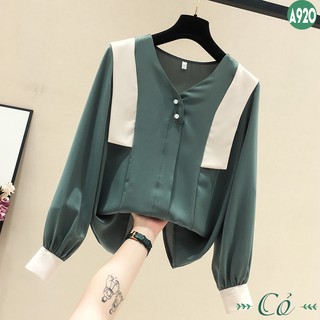 Áo sơ mi cổ tim phối màu - A920