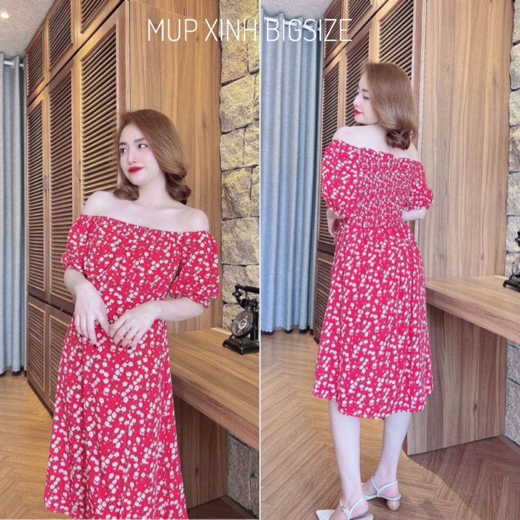Đầm Xẻ Tà Hoa Nhí 50-90kg Bigsize Bèo Nhún Dành Cho Nàng Múp