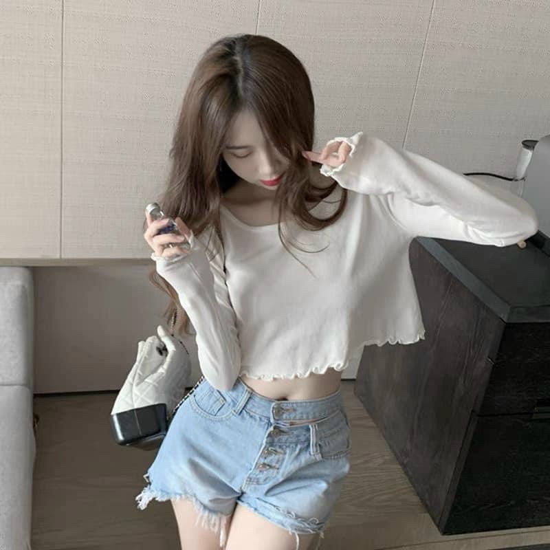 Áo Thun Gân Mịn Mỏng Cổ Tròn Tay Dài Cực Xinh TTSA1802