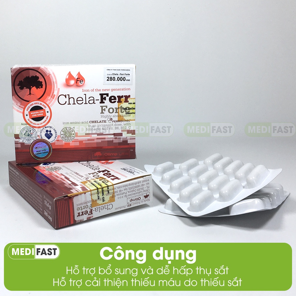 Chela Ferr Forte - bổ sung sắt cho bà bầu - bổ máu từ sắt hữu cơ, Acid Folic Hộp 30 viên - Hàng nhập khẩu