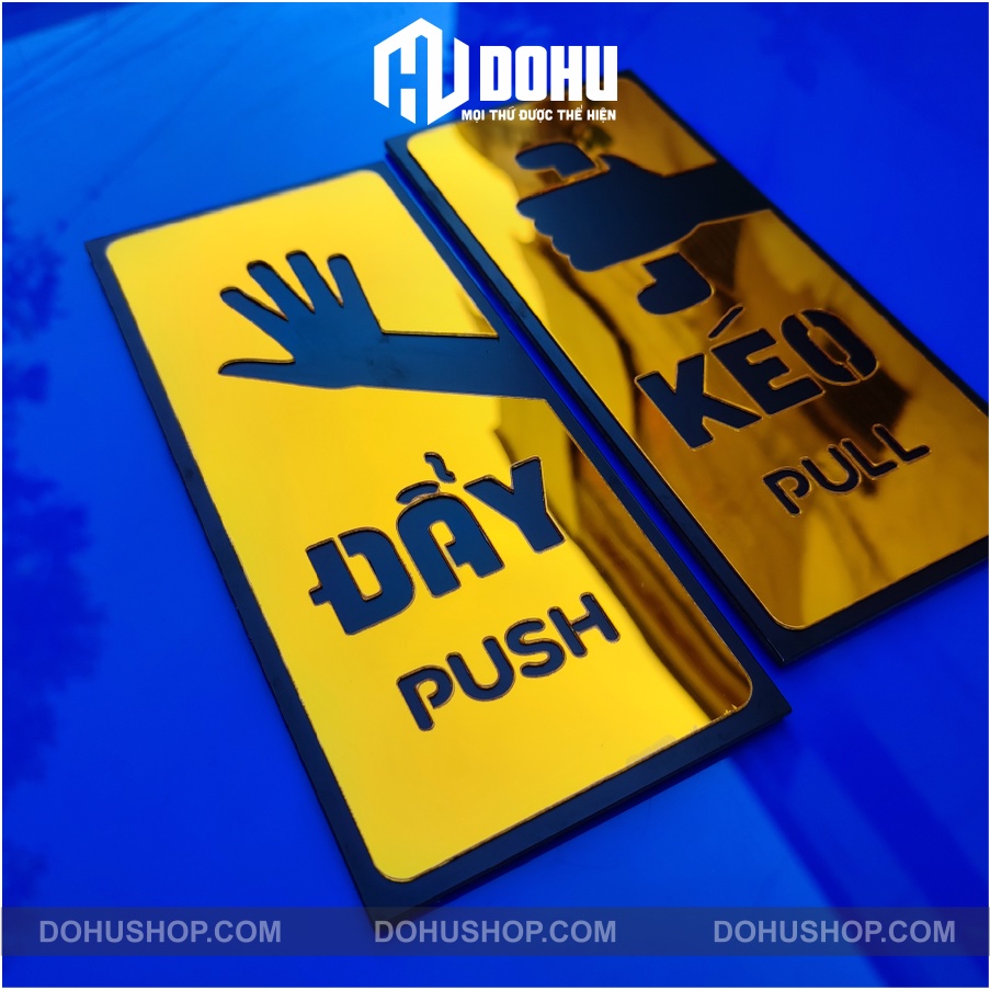 Bảng decor kéo đẩy  Gương Vàng dán cửa  - DH116