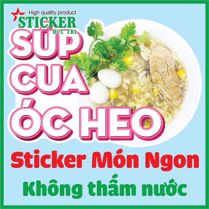 Sticker Trang Trí Gỏi Khô Bò Đen, Bò Bía, Bắp Xào, Bánh Tráng Cuộn, Chân Gà Sốt Thái...Decal nhựa không thấm nước.