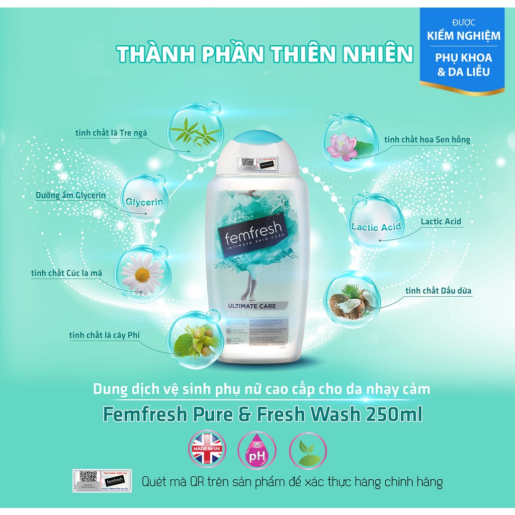 Dung Dịch Vệ Sinh Phụ Nữ FEMFRESH cao cấp cho da nhạy cảm Femfresh Pure &amp; Fresh Wash 250ml