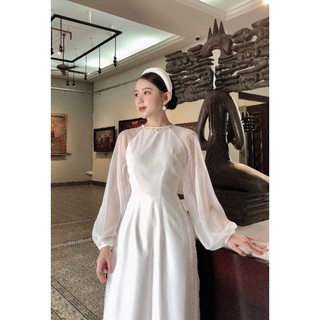 Áo dài trắng 2 tà phối tay