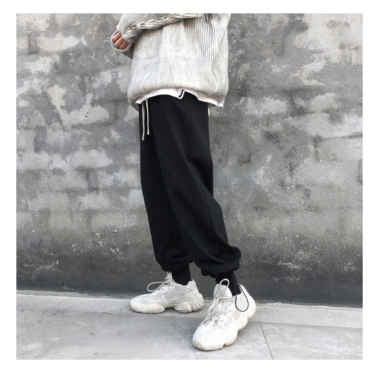 Quần jogger nỉ nam nữ bo ống phối dây phong cách Hàn Quốc quần sweatpants dày dặn bền đẹp màu xám, đen [Hàng tôt] | BigBuy360 - bigbuy360.vn