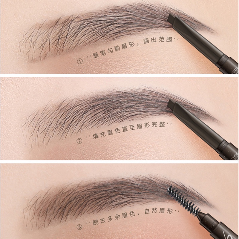 Bút Chì Kẻ Lông Mày Hai Đầu 5 Màu Chống Nước Lâu Trôi Kèm Cọ Màu Nâu/Đen