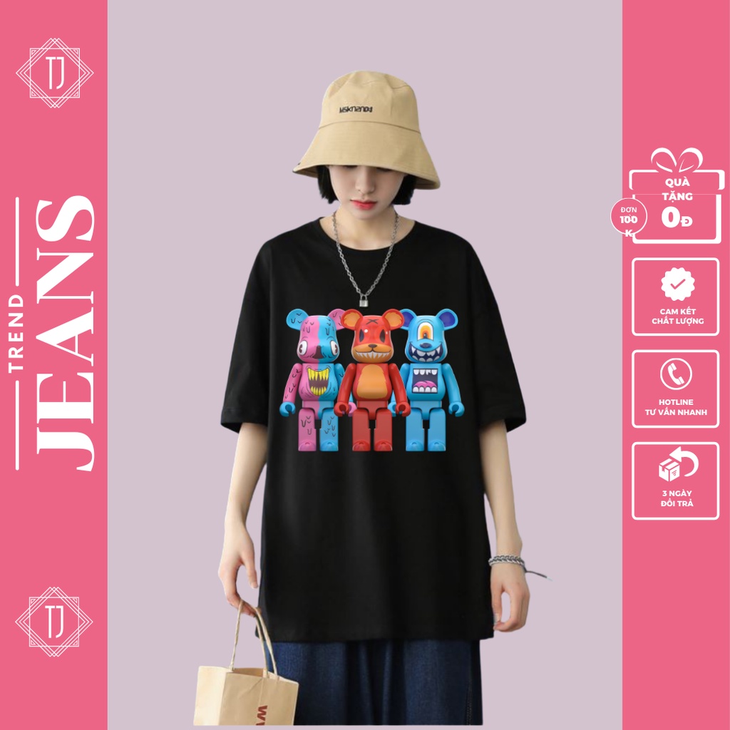 Áo thun nam nữ, Áo phông in hình Bearbrick form rộng tay lỡ chất cotton mềm mịn