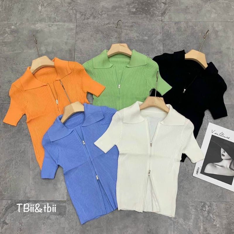 Áo len khóa giữa cổ bẻ hàng QC